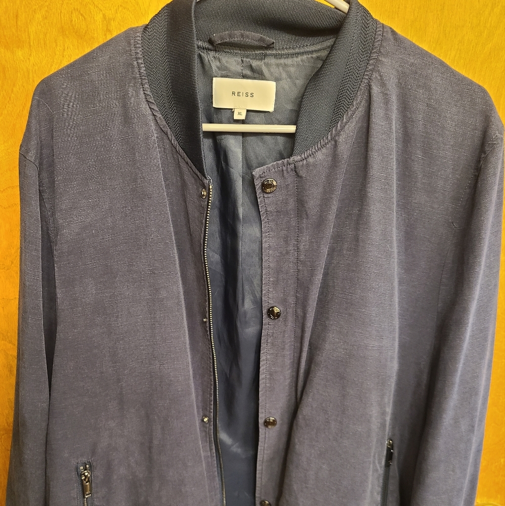Reiss Navy Linen Blend Bomber XL Like New